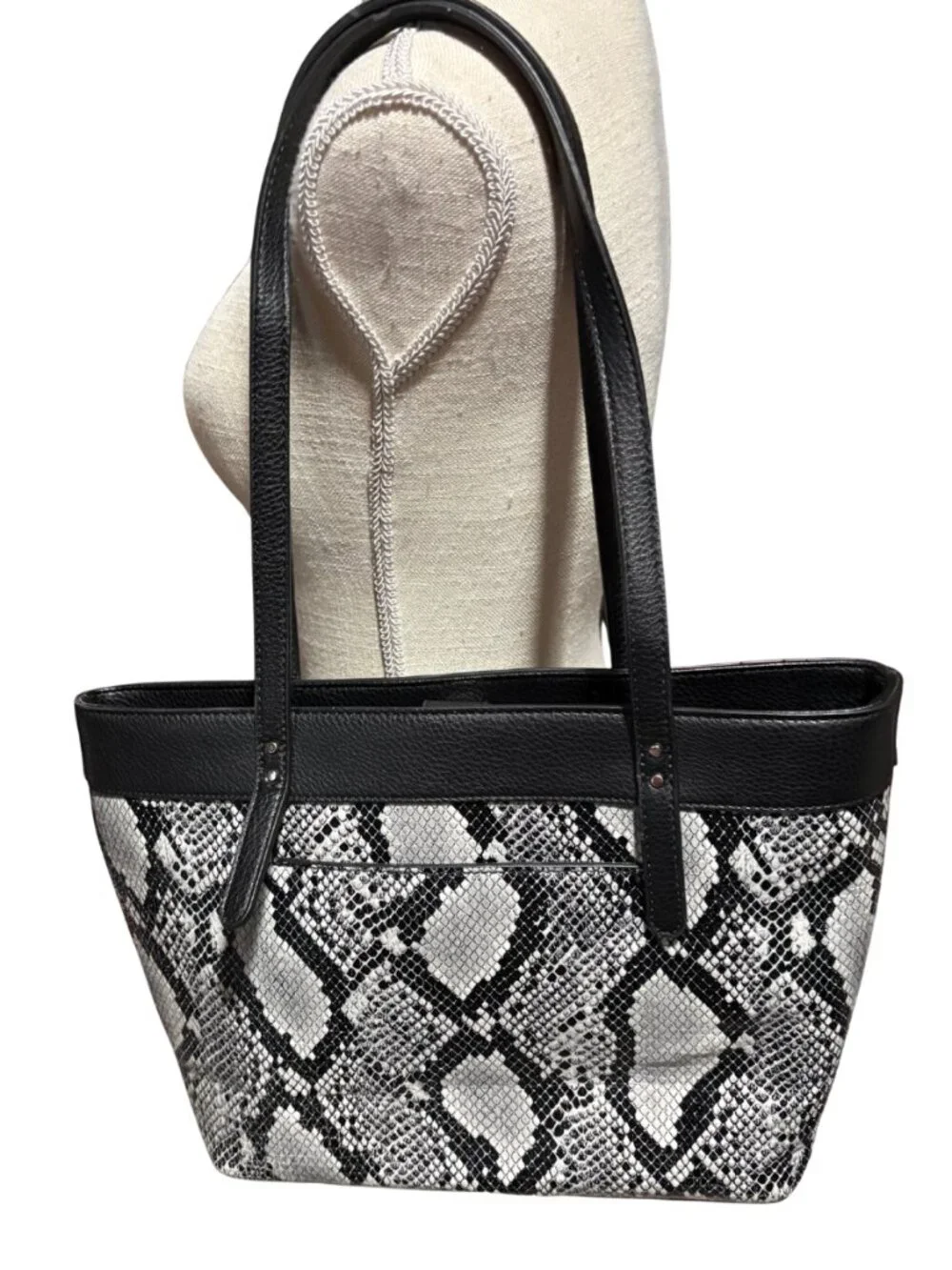 Anne Klein Snake Print Tote Bag Black White Python Embossed Mob Wife Chic